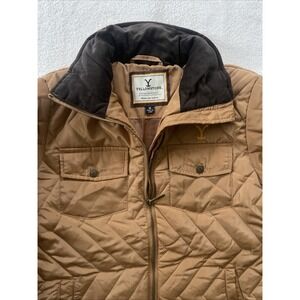 Yellowstone Women M Quilted Puffer Jacket Wheat Tan Corduroy Collar YW113008-WHE